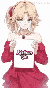 a girl in a red dress holds a sign that says kocham te