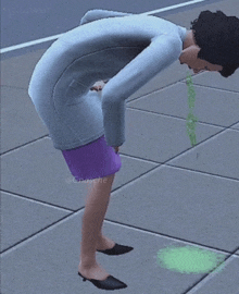 a video game character vomiting green liquid on the ground