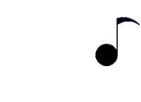 a black and blue music note on a white background