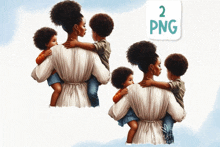 a woman is holding two children in her arms with the words 2 png below her