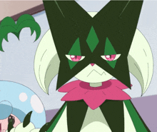 a cartoon character with a green and white mask