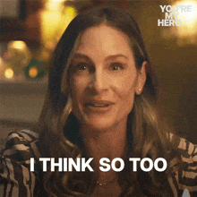 a woman says i think so too in a zebra print shirt