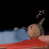 a cartoon drawing of a fox and a sleeping girl with the name mouzyy_3d on the bottom