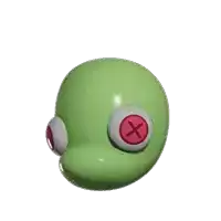 a green object with a red cross on it 's eye