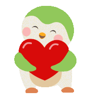 a cartoon bird is holding a red heart in its arms