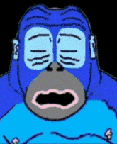 a cartoon of a blue gorilla with a surprised look on its face .