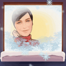 a picture of a woman in a snow globe with snowflakes