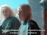a screenshot of a movie with the words you marry [ helaena ] then
