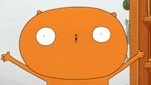 a close up of a cartoon character with a surprised look on his face