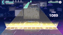 a video game with a score of 1089 and the word perfect on the screen