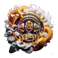 a logo that says " exist " with a dragon around it