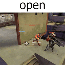 a screenshot of a video game with the word open on the top