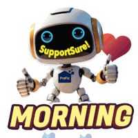 a robot giving a thumbs up with the words morning behind it
