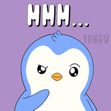 a penguin with a purple background and the word penguin behind it