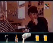 a man is drinking from a can of bud light