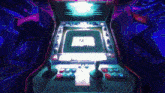 a video game console with a purple background and a few buttons