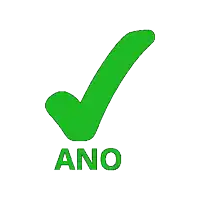 a green check mark with the word ano below it on a white background