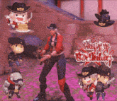 a happy birthday greeting card with cartoon characters and a cowboy