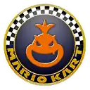 a mario kart logo with a pumpkin in the center