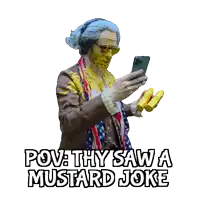 a man with mustard on his face looks at his phone