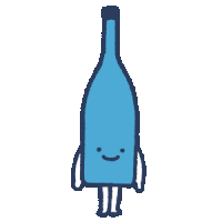 a cartoon drawing of a bottle with a face and arms and legs