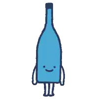 a cartoon drawing of a bottle with a face and arms and legs