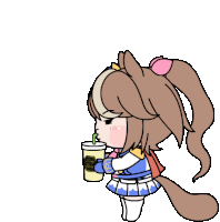 a cartoon drawing of a girl drinking from a cup with a straw .