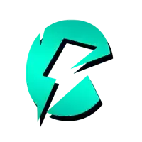 a blue circle with a black lightning bolt in the middle