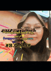 a woman wearing glasses and a hijab with the words fully supporting