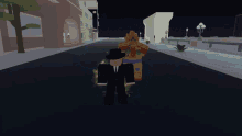 a cartoon character in a black suit and top hat is standing in front of a blue light