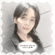 a picture of a person with the words jeonghan solo de ninis written on it