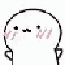 a pixel art drawing of a cartoon character with pink cheeks and a smile .