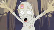 a cartoon character with nails sticking out of his head and a cat on his forehead with the words [ as ] below him