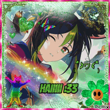 a picture of a girl with a butterfly in her hair and the number 33