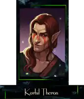 a picture of a man with red hair and the name korhil theron on the bottom