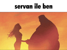 a silhouette of a woman holding a man 's hand with the words servan ile ben below them