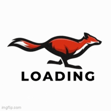a logo of a fox running with the word loading below it