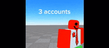 a red and white roblox character is standing in front of a blue sky .