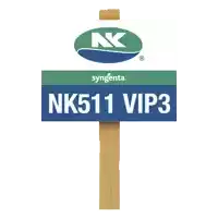 a sign for syngenta nk 511 vip3 is attached to a wooden post
