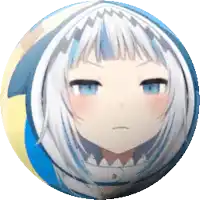 a picture of a girl with white hair and blue eyes on a ball