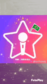 a picture of a star with a microphone and a flag in it