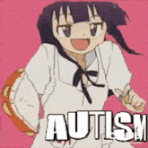 a cartoon girl is holding a tambourine and the word autism is on the bottom .