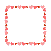a square frame with pink and red hearts around it