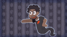 a cartoon of a man and a ghost with leaves on the background