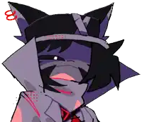 a cartoon drawing of a cat with a red circle around its ear