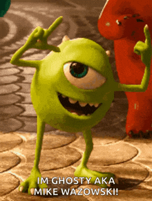 mike wazowski from monsters inc is giving the peace sign