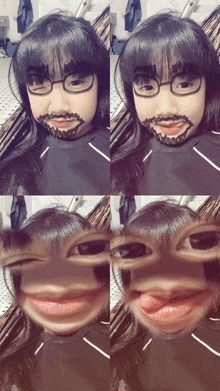 a girl with glasses and a fake beard