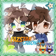 a picture of two cartoon characters with the words fazstar canon written on the bottom