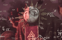 a drawing of a face with math equations on it