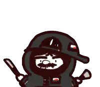a cartoon drawing of a man with a helmet and the word cumpa written above him